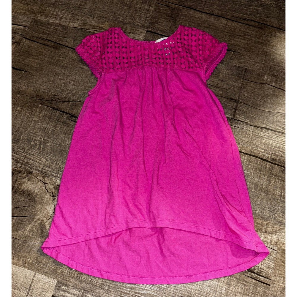 Old Navy Girls Pink Crochet Lace Yoke High Low Cap Sleeve Top Size M 8